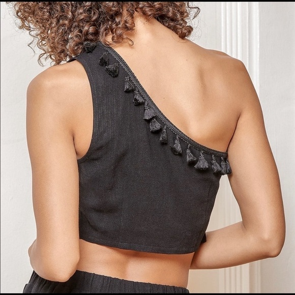 NWOT - Lulus - Black One Shoulder Tassel Linen Blend - Medium - Picture 4 of 8